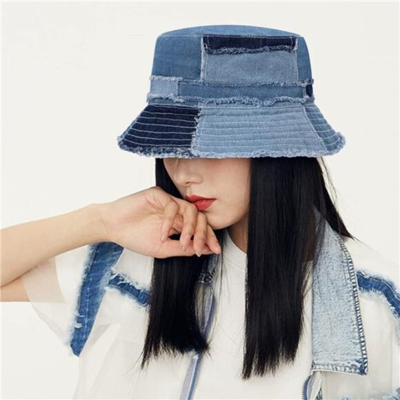 Unisex Denim Bucket Hat Washed Packable Summer Beach Sun Hat